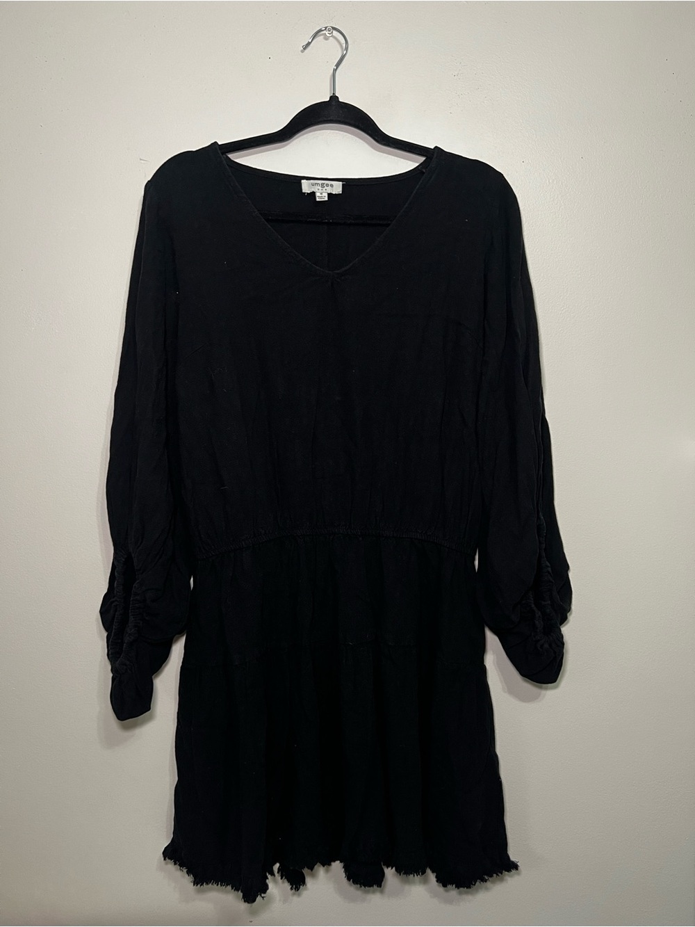 Umber Black Long Sleeve V-Neck Women's Dress